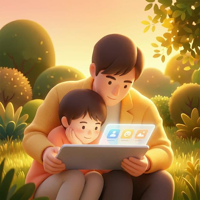 Parent and child using a tablet